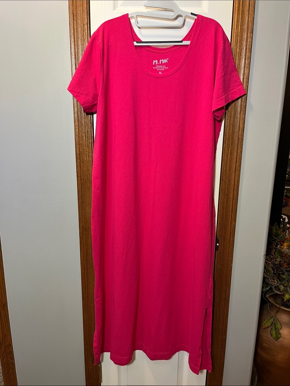 M. Mac - The Vermont Country Store Bright Pink Scoop Neck Maxi T-Shirt Dress